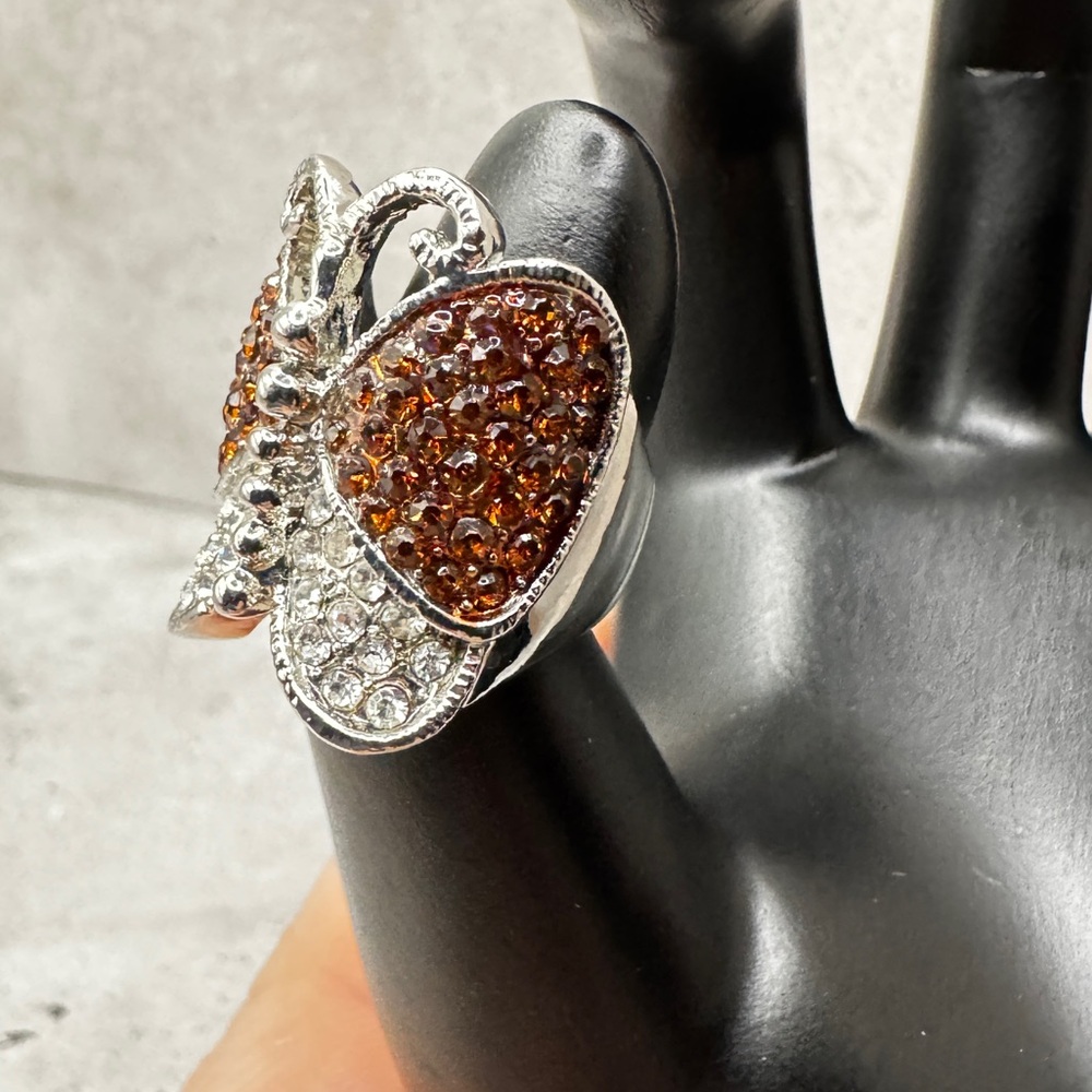 Butterfly Statement Ring Silver Tone Multi Stone … - image 3